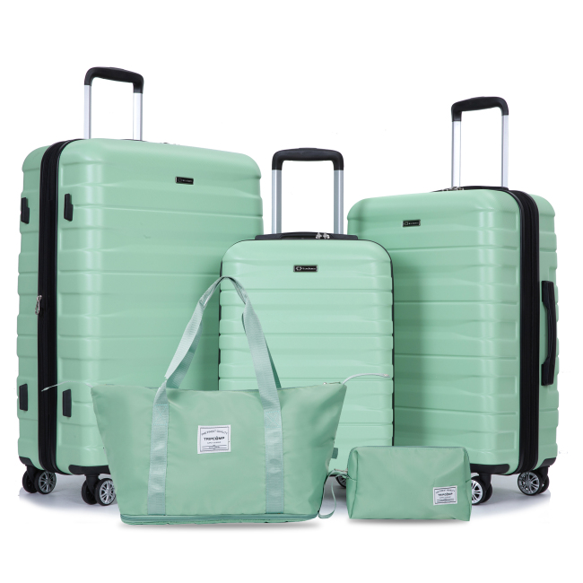 Luggage set of 5 pieces, expandable hard PC luggage set with TSA lock for rotating wheels, lightweight rolling luggage for men and women, Light Green