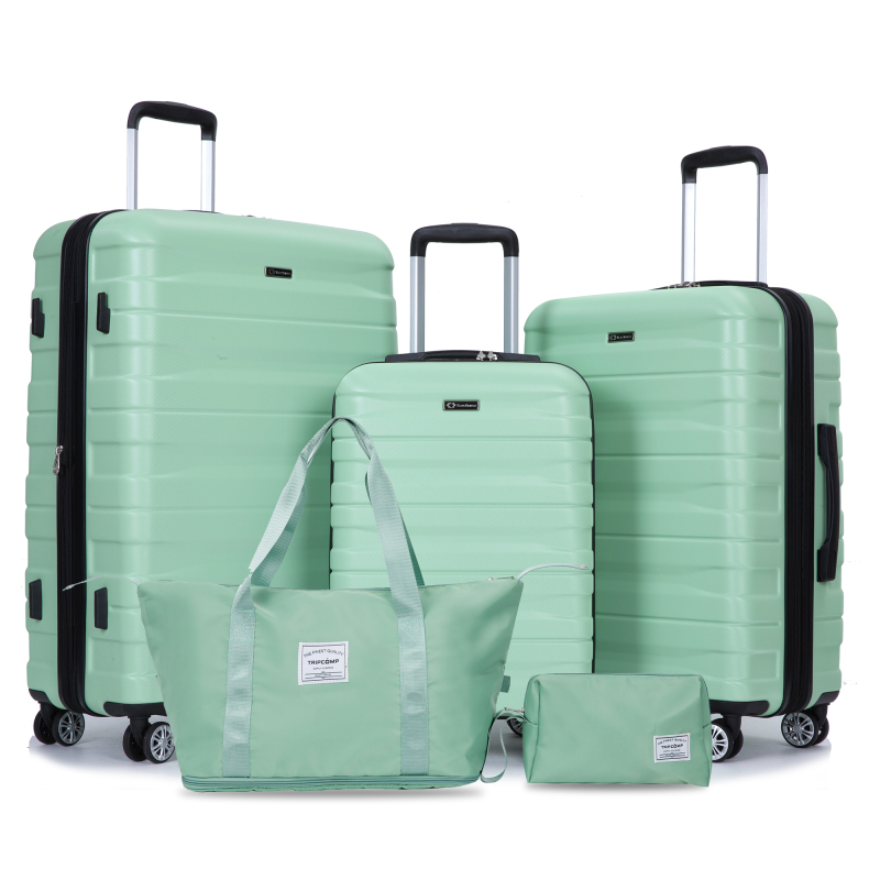 Luggage set of 5 pieces, expandable hard PC luggage set with TSA lock for rotating wheels, lightweight rolling luggage for men and women, Light Green