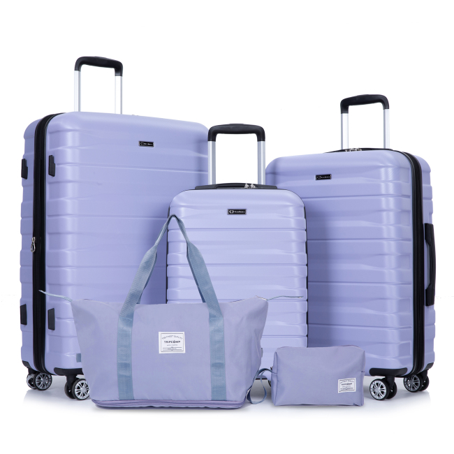Luggage set of 5 pieces, expandable hard PC luggage set with TSA lock for rotating wheels, lightweight rolling luggage for men and women, Light Purple