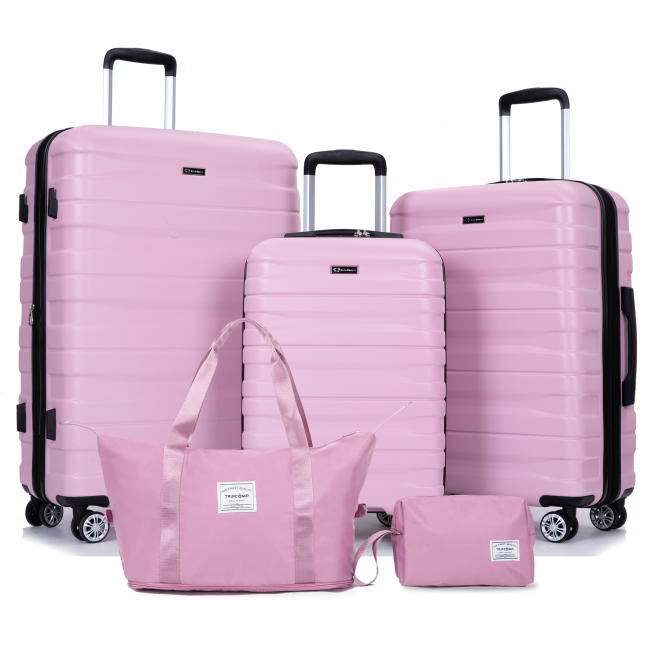 Luggage set of 5 pieces, expandable hard PC luggage set with TSA lock for rotating wheels, lightweight rolling luggage for men and women, Pink