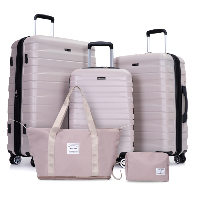 Luggage set of 5 pieces, expandable hard PC luggage set with TSA lock for rotating wheels, lightweight rolling luggage for men and women, Sand