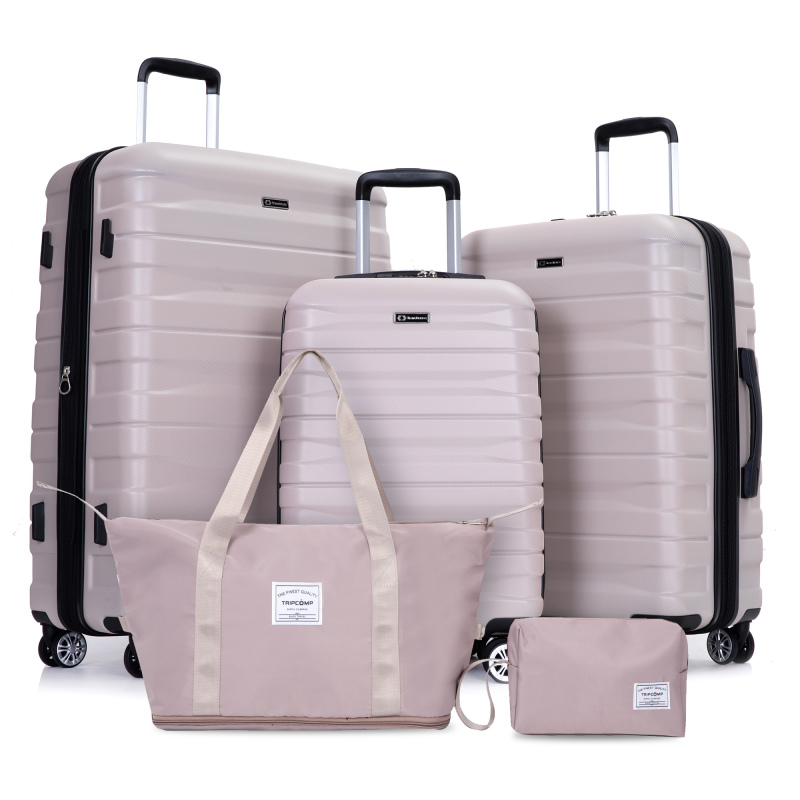 Luggage set of 5 pieces, expandable hard PC luggage set with TSA lock for rotating wheels, lightweight rolling luggage for men and women, Sand