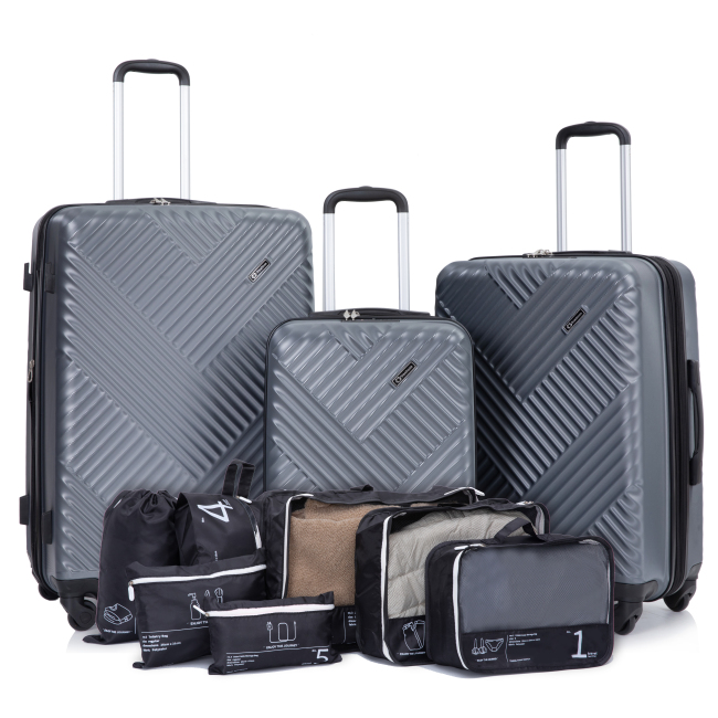 Luggage Sets 3 Piece Travel Suitcase Set with 7PCS Organizer Bags, Gray