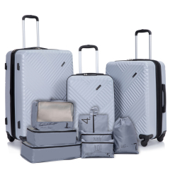 Luggage Sets 3 Piece Travel Suitcase Set with 7PCS Organizer Bags, Silver