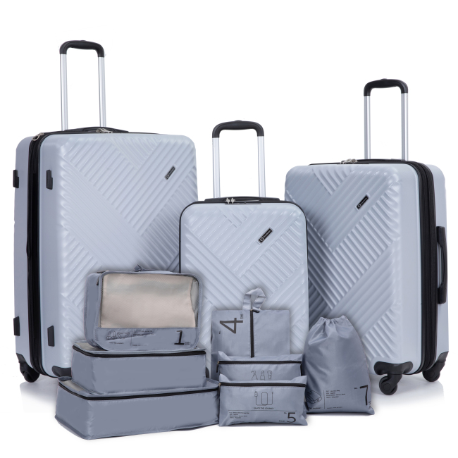 Luggage Sets 3 Piece Travel Suitcase Set with 7PCS Organizer Bags, Silver