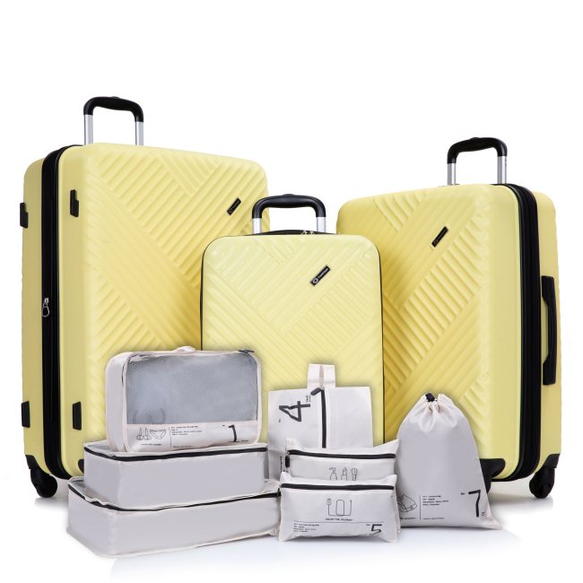 Luggage Sets 3 Piece Travel Suitcase Set with 7PCS Organizer Bags, Yellow