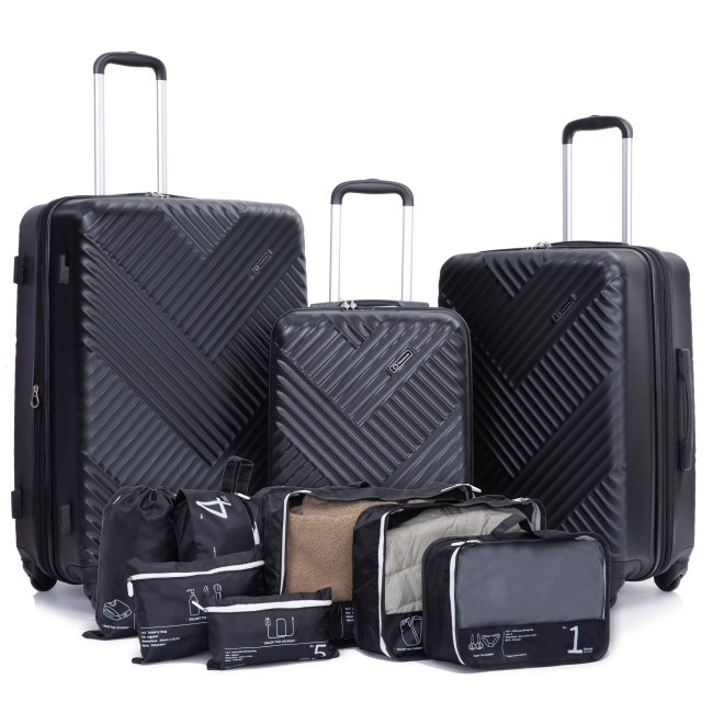 Luggage Sets 3 Piece Travel Suitcase Set with 7PCS Organizer Bags, Black