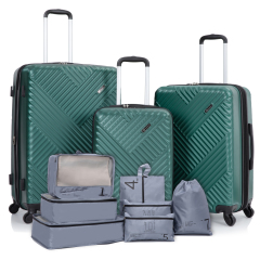 Luggage Sets 3 Piece Travel Suitcase Set with 7PCS Organizer Bags, Green