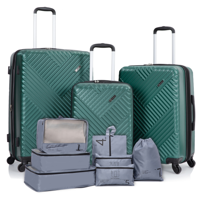 Luggage Sets 3 Piece Travel Suitcase Set with 7PCS Organizer Bags, Green