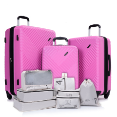 Luggage Sets 3 Piece Travel Suitcase Set with 7PCS Organizer Bags, Rose