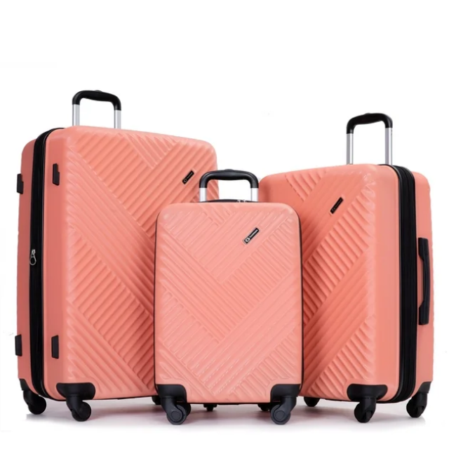 Expandable 3 Piece Luggage Sets PC Lightweight Suitcase with Two Hooks, Spinner Wheels, TSA Lock, (20/24/28), Pink