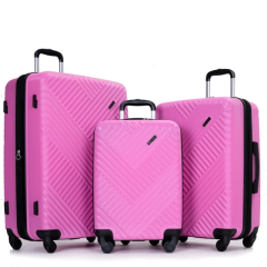 Expandable 3 Piece Luggage Sets PC Lightweight Suitcase with Two Hooks, Spinner Wheels, TSA Lock, (20/24/28), Rose Purple