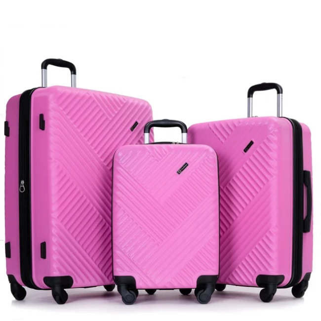 Expandable 3 Piece Luggage Sets PC Lightweight Suitcase with Two Hooks, Spinner Wheels, TSA Lock, (20/24/28), Rose Purple