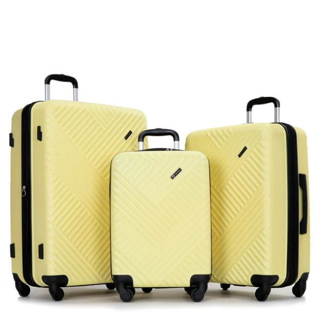 Expandable 3 Piece Luggage Sets PC Lightweight Suitcase with Two Hooks, Spinner Wheels, TSA Lock, (20/24/28), Yellow