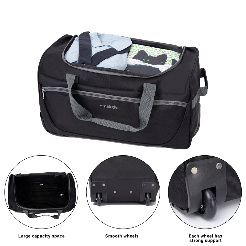 Amalodie Bag 36"Polyester Rolling Collapsible Wheeled Duffel Bag for Traveling, Black