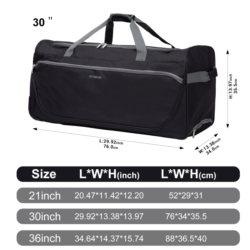 Amalodie Bag 36"Polyester Rolling Collapsible Wheeled Duffel Bag for Traveling, Black