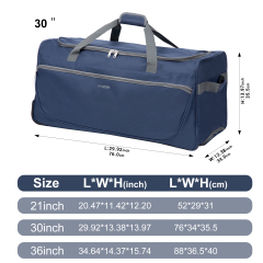 Amalodie Bag 36"Polyester Rolling Collapsible Wheeled Duffel Bag for Traveling, Blue