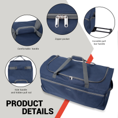 Amalodie Bag 36"Polyester Rolling Collapsible Wheeled Duffel Bag for Traveling, Blue