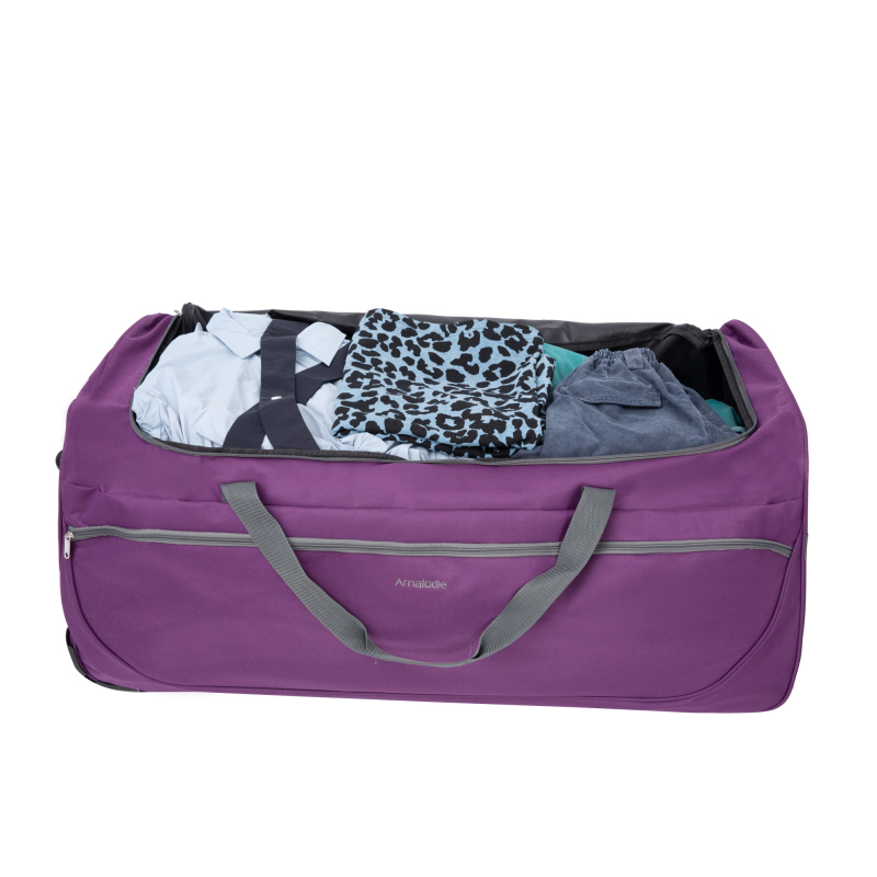 Amalodie Bag 36"Polyester Rolling Collapsible Wheeled Duffel Bag for Traveling, Purple