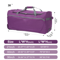 Amalodie Bag 36"Polyester Rolling Collapsible Wheeled Duffel Bag for Traveling, Purple
