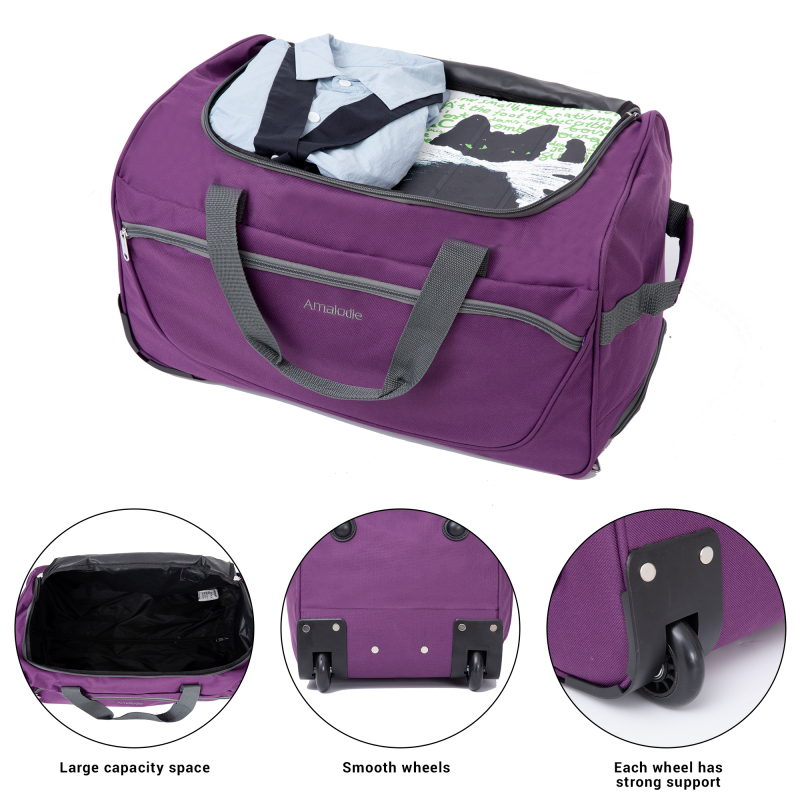 Amalodie Bag 36"Polyester Rolling Collapsible Wheeled Duffel Bag for Traveling, Purple