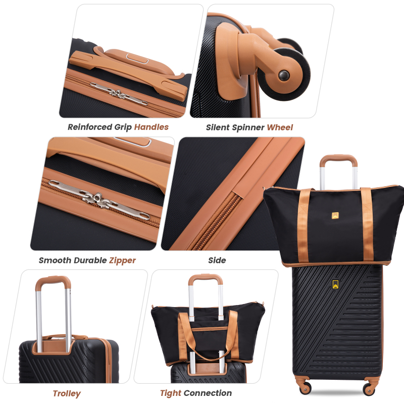 Landisun 3 Piece Carry-on Luggage Sets, Hardside Suitcase Set with Spinner Wheels, Portable Travel Bag and Toiletry Bag, Black
