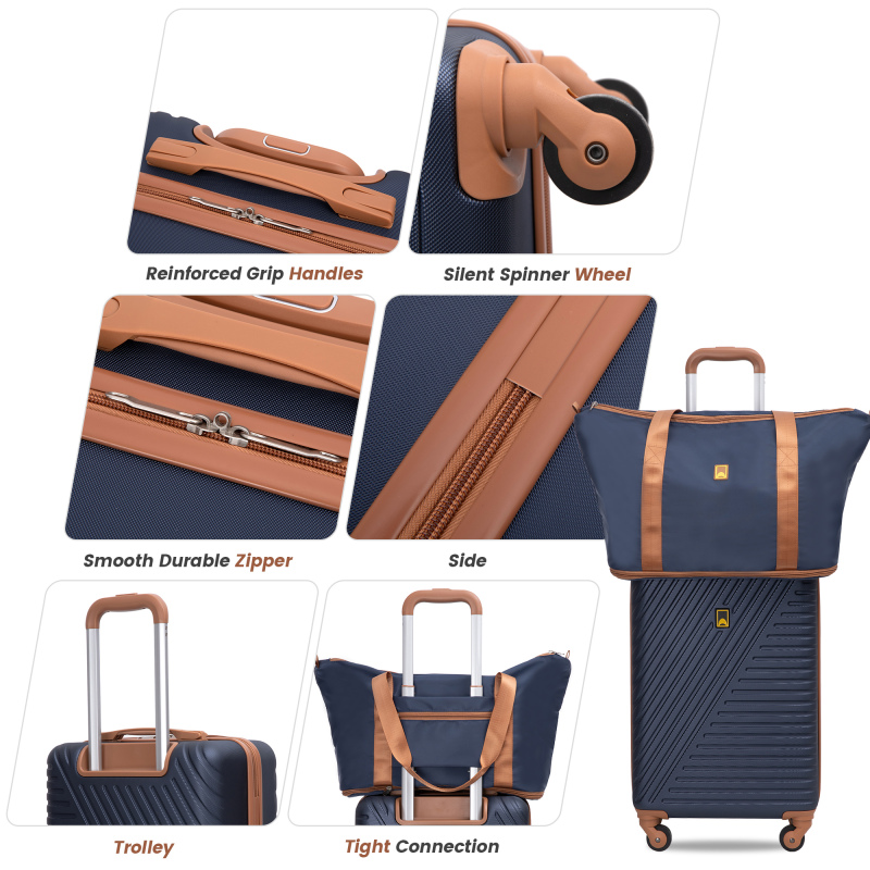 Landisun 3 Piece Carry-on Luggage Sets, Hardside Suitcase Set with Spinner Wheels, Portable Travel Bag and Toiletry Bag, Blue