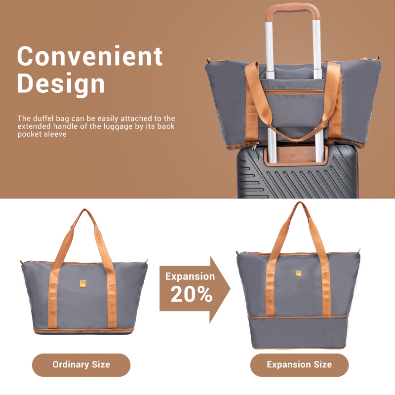 Landisun 3 Piece Carry-on Luggage Sets, Hardside Suitcase Set with Spinner Wheels, Portable Travel Bag and Toiletry Bag, Gray