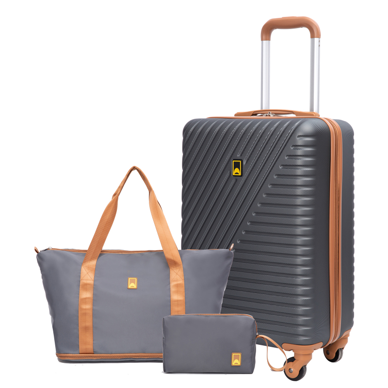 Landisun 3 Piece Carry-on Luggage Sets, Hardside Suitcase Set with Spinner Wheels, Portable Travel Bag and Toiletry Bag, Gray