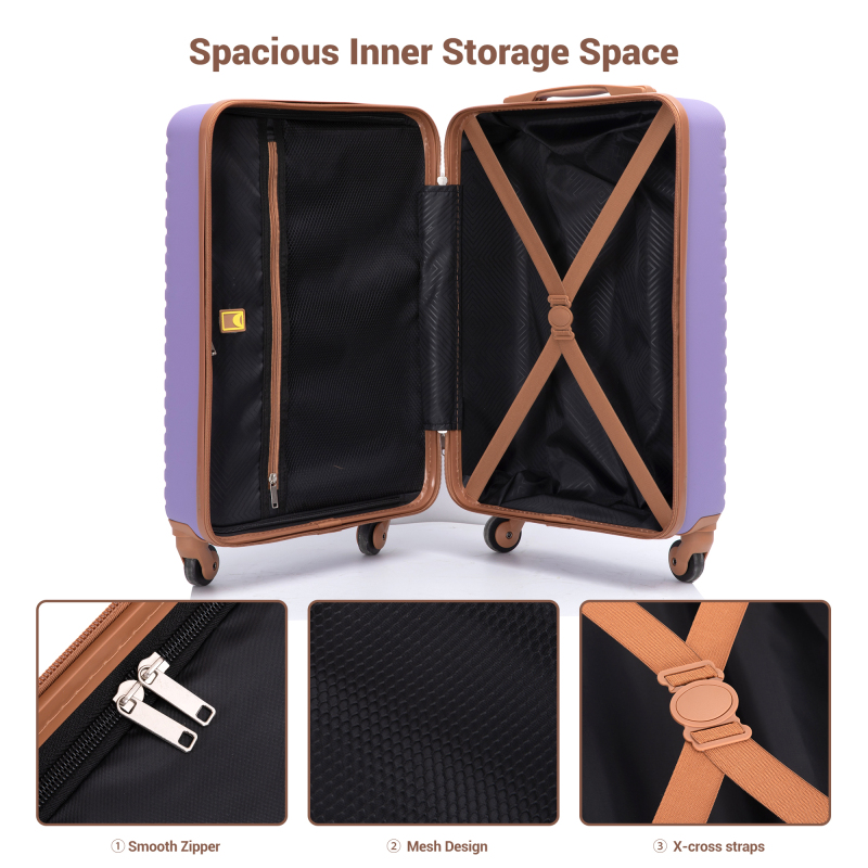Landisun 3 Piece Carry-on Luggage Sets, Hardside Suitcase Set with Spinner Wheels, Portable Travel Bag and Toiletry Bag, Light Purple