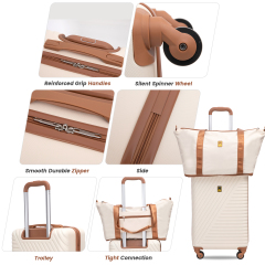 Landisun 3 Piece Carry-on Luggage Sets, Hardside Suitcase Set with Spinner Wheels, Portable Travel Bag and Toiletry Bag, White