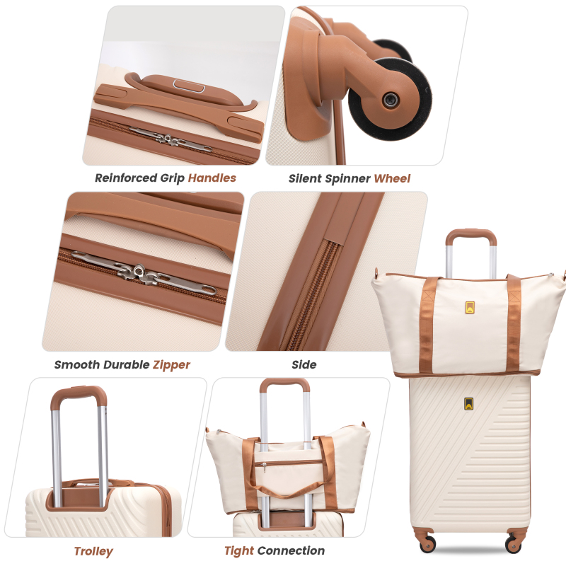 Landisun 3 Piece Carry-on Luggage Sets, Hardside Suitcase Set with Spinner Wheels, Portable Travel Bag and Toiletry Bag, White