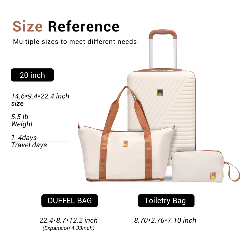 Landisun 3 Piece Carry-on Luggage Sets, Hardside Suitcase Set with Spinner Wheels, Portable Travel Bag and Toiletry Bag, White