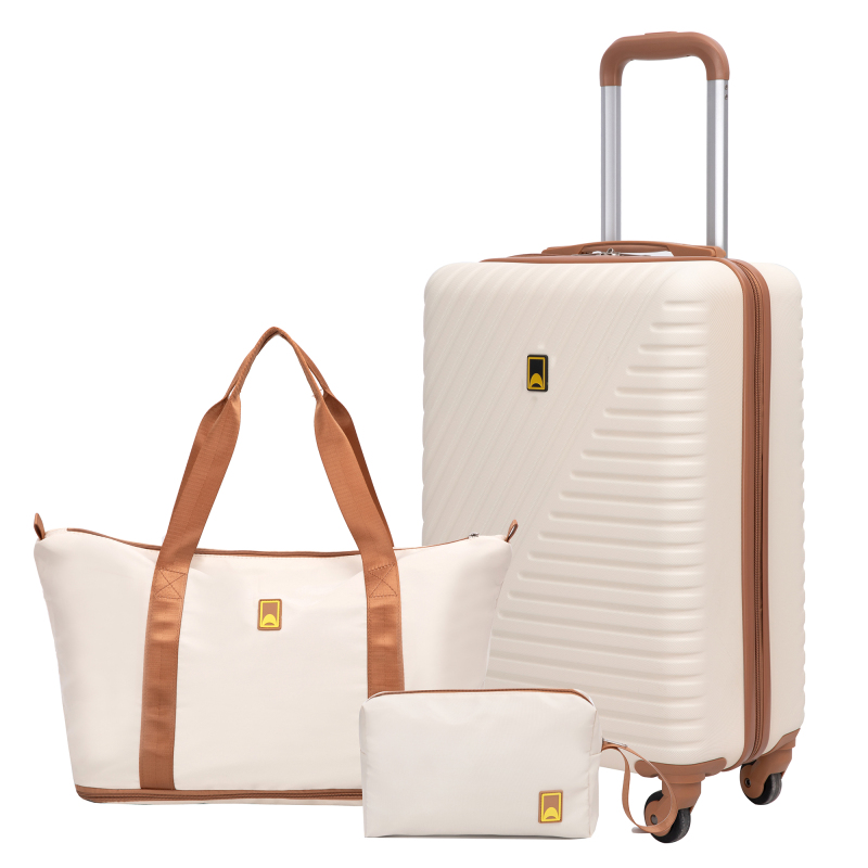 Landisun 3 Piece Carry-on Luggage Sets, Hardside Suitcase Set with Spinner Wheels, Portable Travel Bag and Toiletry Bag, White