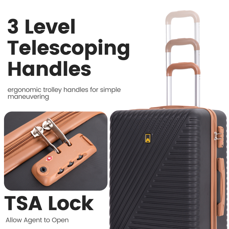 Luggage Sets 6 Piece, Hardshell Suitcase Set with Spinner Wheels, TSA Lock with Duffel Bag and 2 Piece Packing Cubes, Black