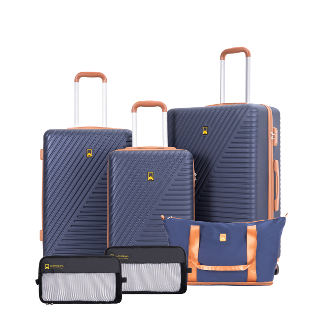 Luggage Sets 6 Piece, Hardshell Suitcase Set with Spinner Wheels, TSA Lock with Duffel Bag and 2 Piece Packing Cubes, Blue