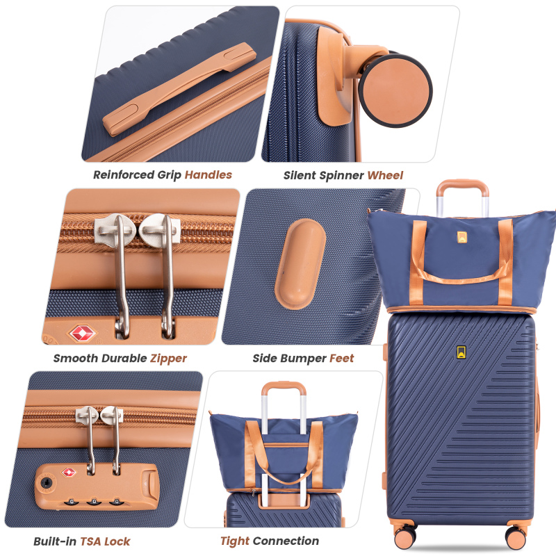 Luggage Sets 6 Piece, Hardshell Suitcase Set with Spinner Wheels, TSA Lock with Duffel Bag and 2 Piece Packing Cubes, Blue