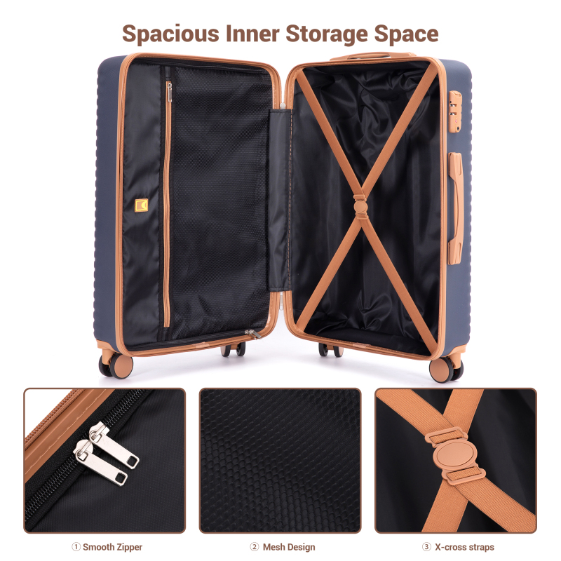 Luggage Sets 6 Piece, Hardshell Suitcase Set with Spinner Wheels, TSA Lock with Duffel Bag and 2 Piece Packing Cubes, Blue