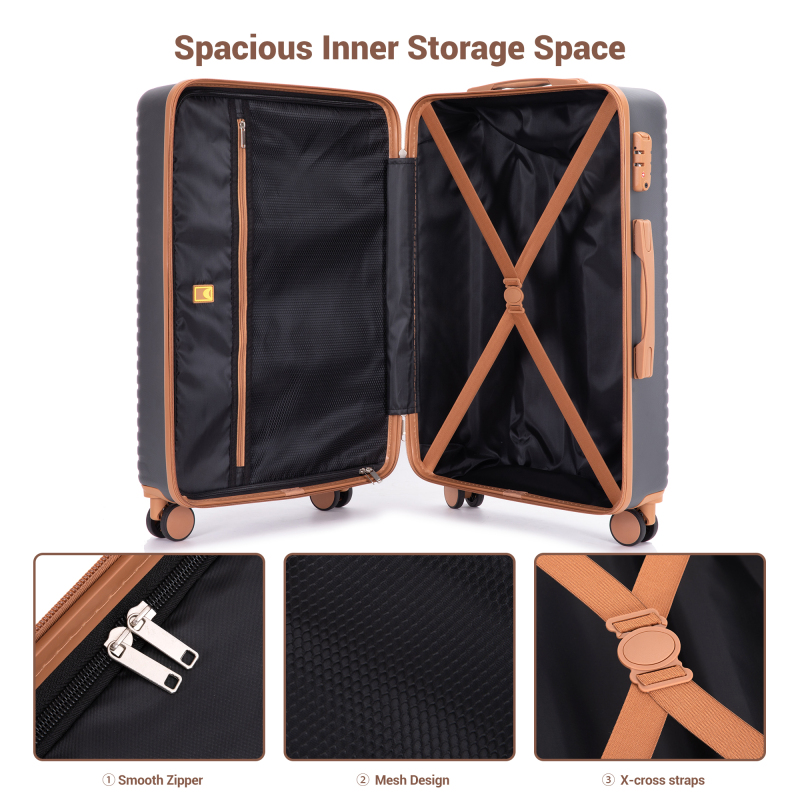 Luggage Sets 6 Piece, Hardshell Suitcase Set with Spinner Wheels, TSA Lock with Duffel Bag and 2 Piece Packing Cubes, Gray
