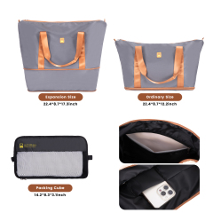 Juegos de equipaje de 6 piezas, juego de maletas rígidas con ruedas giratorias, cerradura TSA con bolsa de lona y cubos de embalaje de 2 piezas, color gris