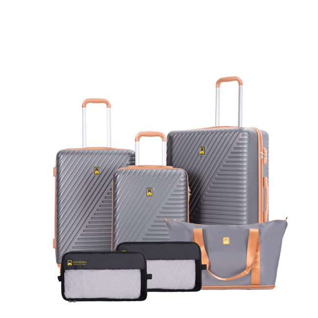 Luggage Sets 6 Piece, Hardshell Suitcase Set with Spinner Wheels, TSA Lock with Duffel Bag and 2 Piece Packing Cubes, Gray