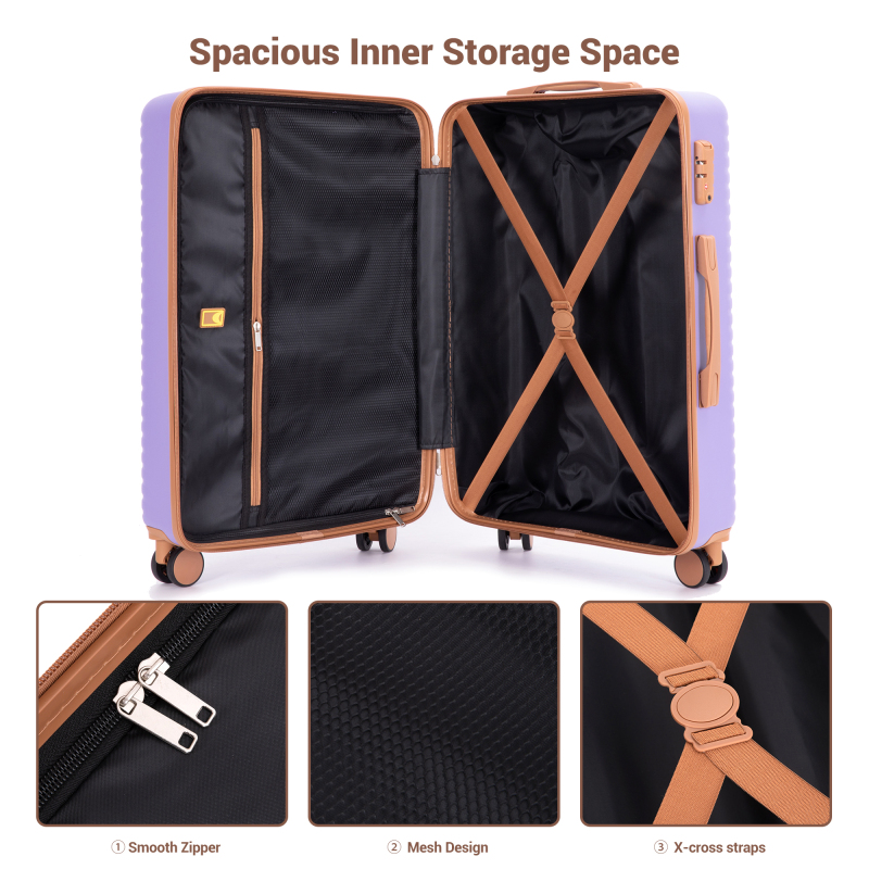 Luggage Sets 6 Piece, Hardshell Suitcase Set with Spinner Wheels, TSA Lock with Duffel Bag and 2 Piece Packing Cubes, Purple