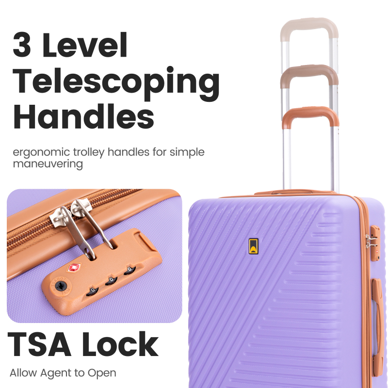 Luggage Sets 6 Piece, Hardshell Suitcase Set with Spinner Wheels, TSA Lock with Duffel Bag and 2 Piece Packing Cubes, Purple