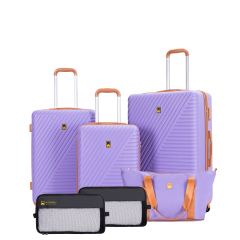 Juegos de equipaje de 6 piezas, juego de maletas rígidas con ruedas giratorias, cerradura TSA con bolsa de lona y cubos de embalaje de 2 piezas, color morado