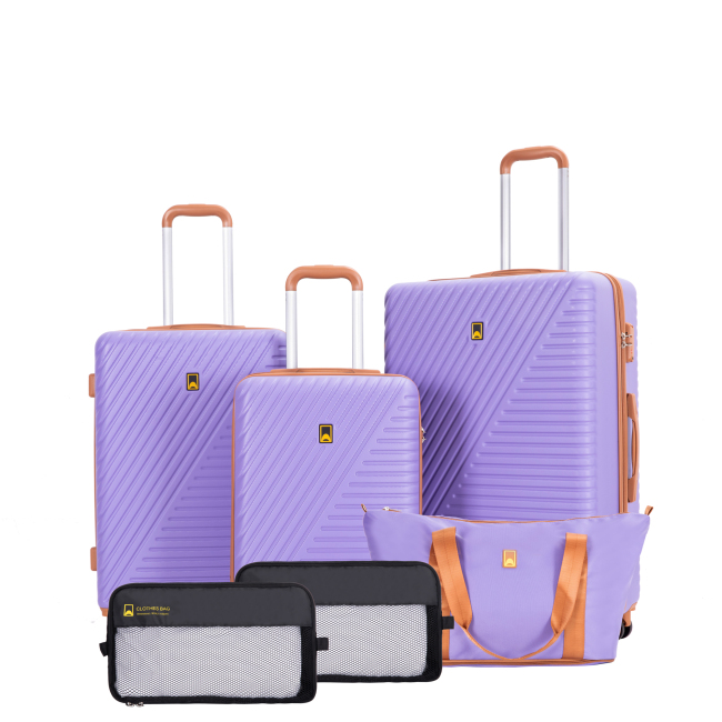 Luggage Sets 6 Piece, Hardshell Suitcase Set with Spinner Wheels, TSA Lock with Duffel Bag and 2 Piece Packing Cubes, Purple