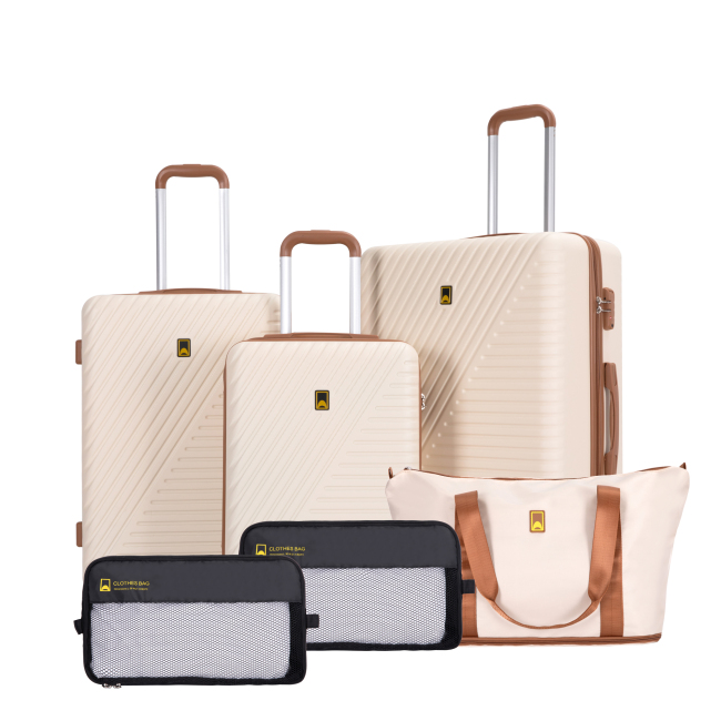 Luggage Sets 6 Piece, Hardshell Suitcase Set with Spinner Wheels, TSA Lock with Duffel Bag and 2 Piece Packing Cubes, Creamy White