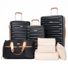 하드케이스 여행가방 3종 세트, TSA 잠금장치가 있는 하드쉘 캐리어, 스피너 휠, 여행용 더플백 및 4개들이 패킹 큐브 포함. 블랙