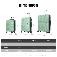 트래블하우스 6피스 여행 가방 세트 (하드쉘 경량 캐리어, 기내용 백팩, 더플백, 패킹 큐브 포함). 그린
