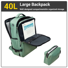 트래블하우스 6피스 여행 가방 세트 (하드쉘 경량 캐리어, 기내용 백팩, 더플백, 패킹 큐브 포함). 그린