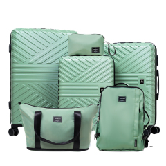 Travelhouse 6 Piece Luggage Set Hardshell Lightweight Suitcase with Carry On Backpack Duffel Bag and Packing Cube.Green